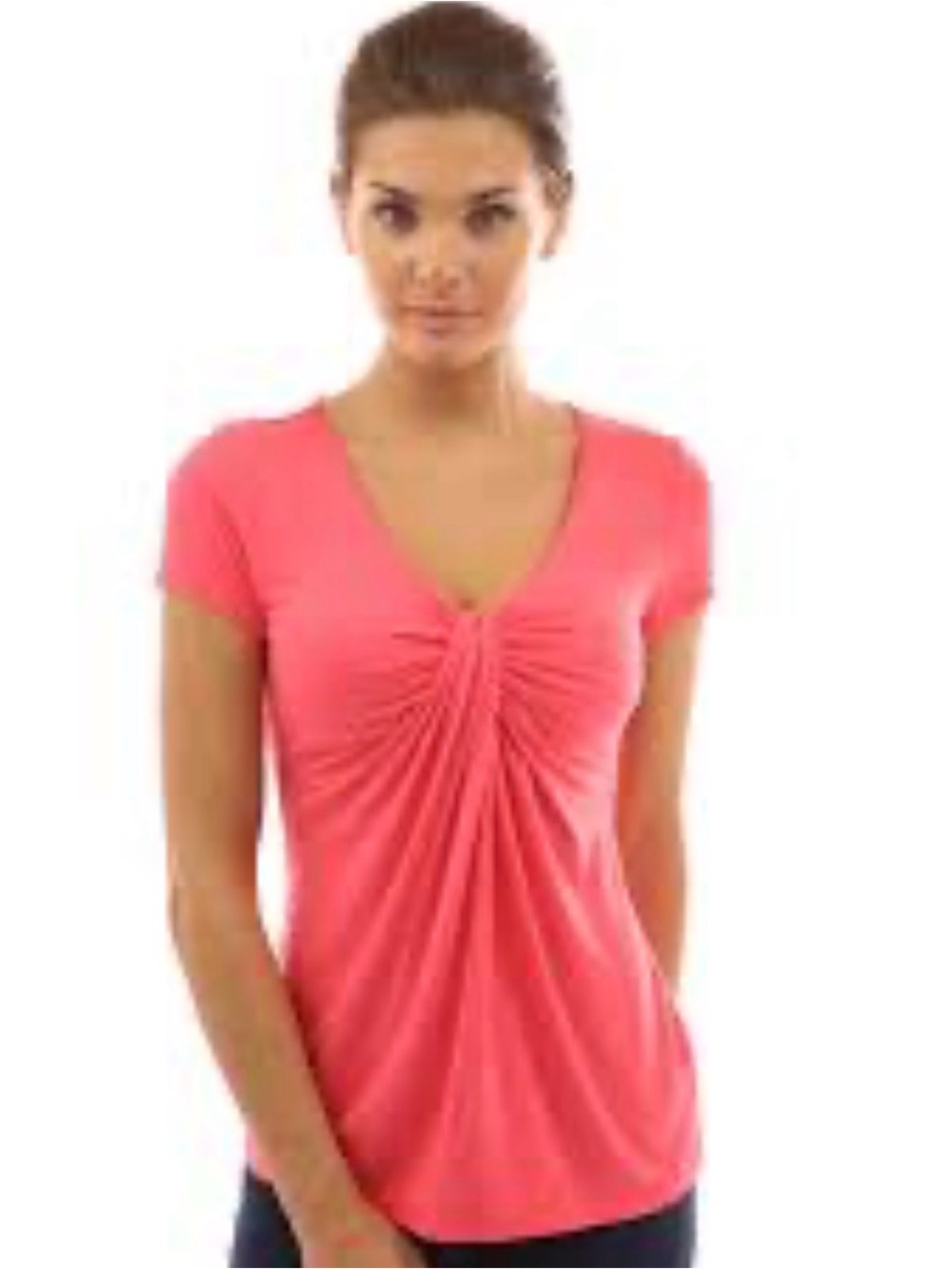 Patty Boutik Coral Twist Front Shirt Size M. Rayon/Spandex Blend Very Soft!
